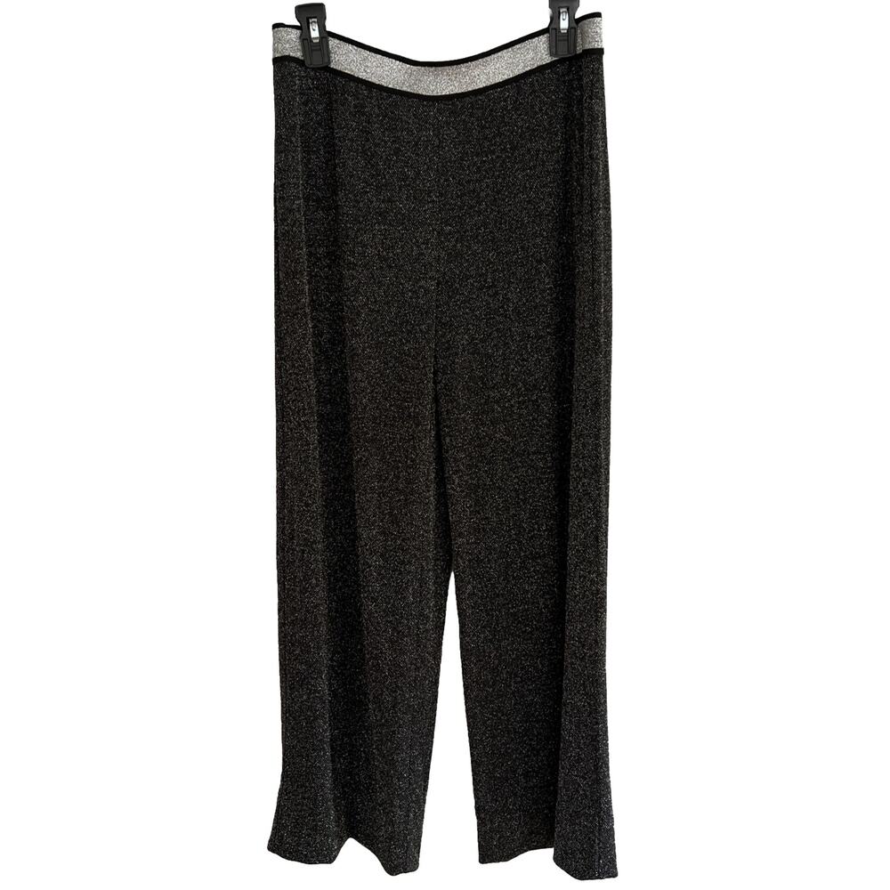 Melissa Paige Wide Leg Pants Pull On Black Silver Womens Medium Glitter Sparkle